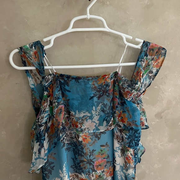 NWT Lavender Brown • Sky Blue Floral Silk Dress - Picture 14 of 16